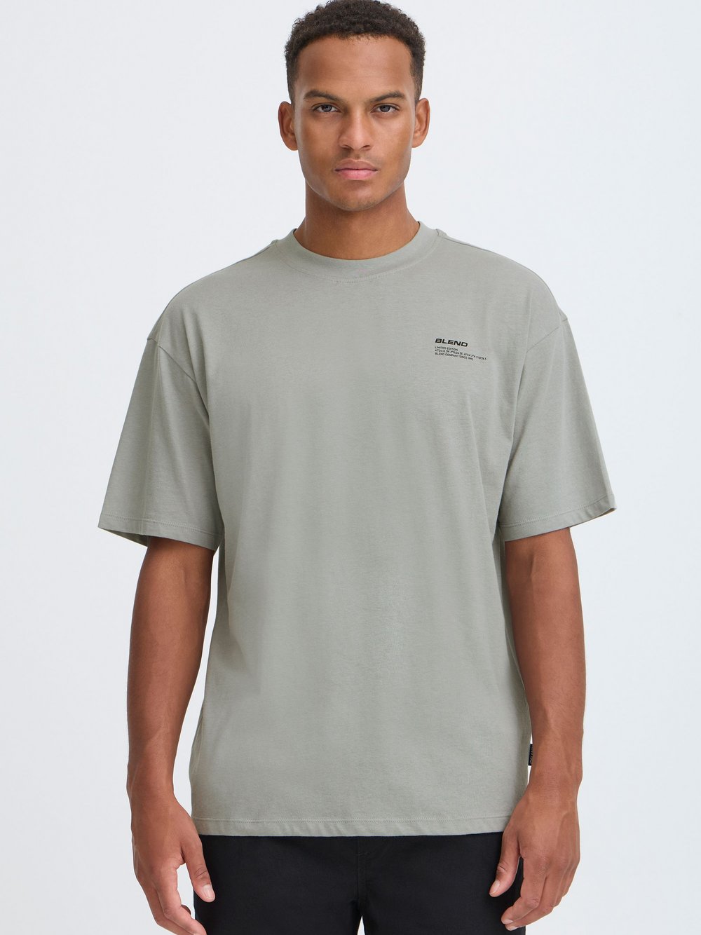 BLEND Rundhalsshirt Herren Baumwolle grau bedruckt, S