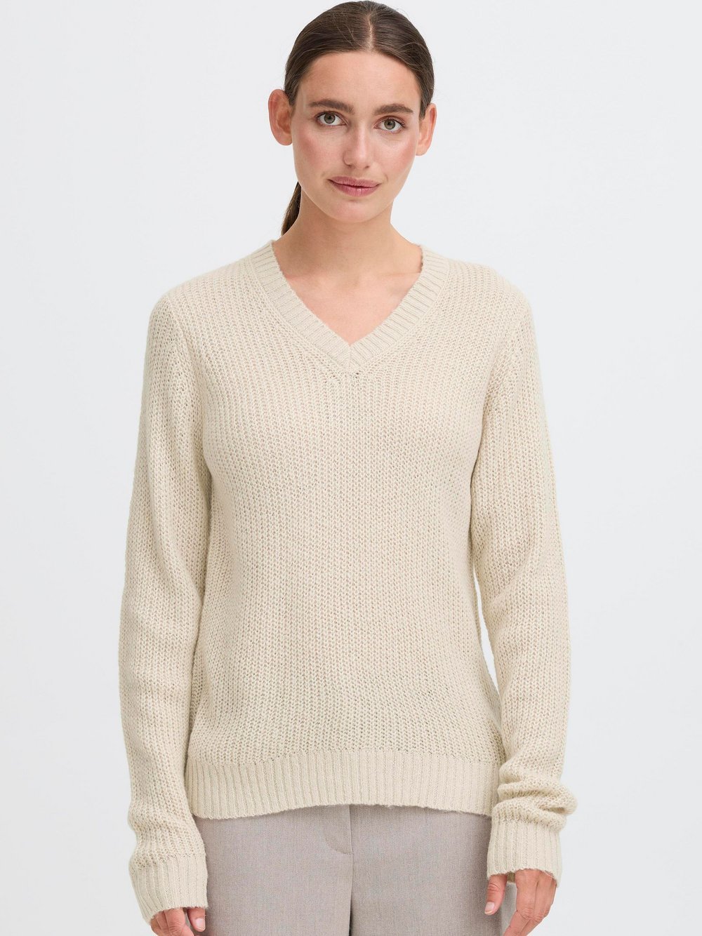 Thumbnail - OXMO V-Ausschnitt-Pullover Damen beige, M