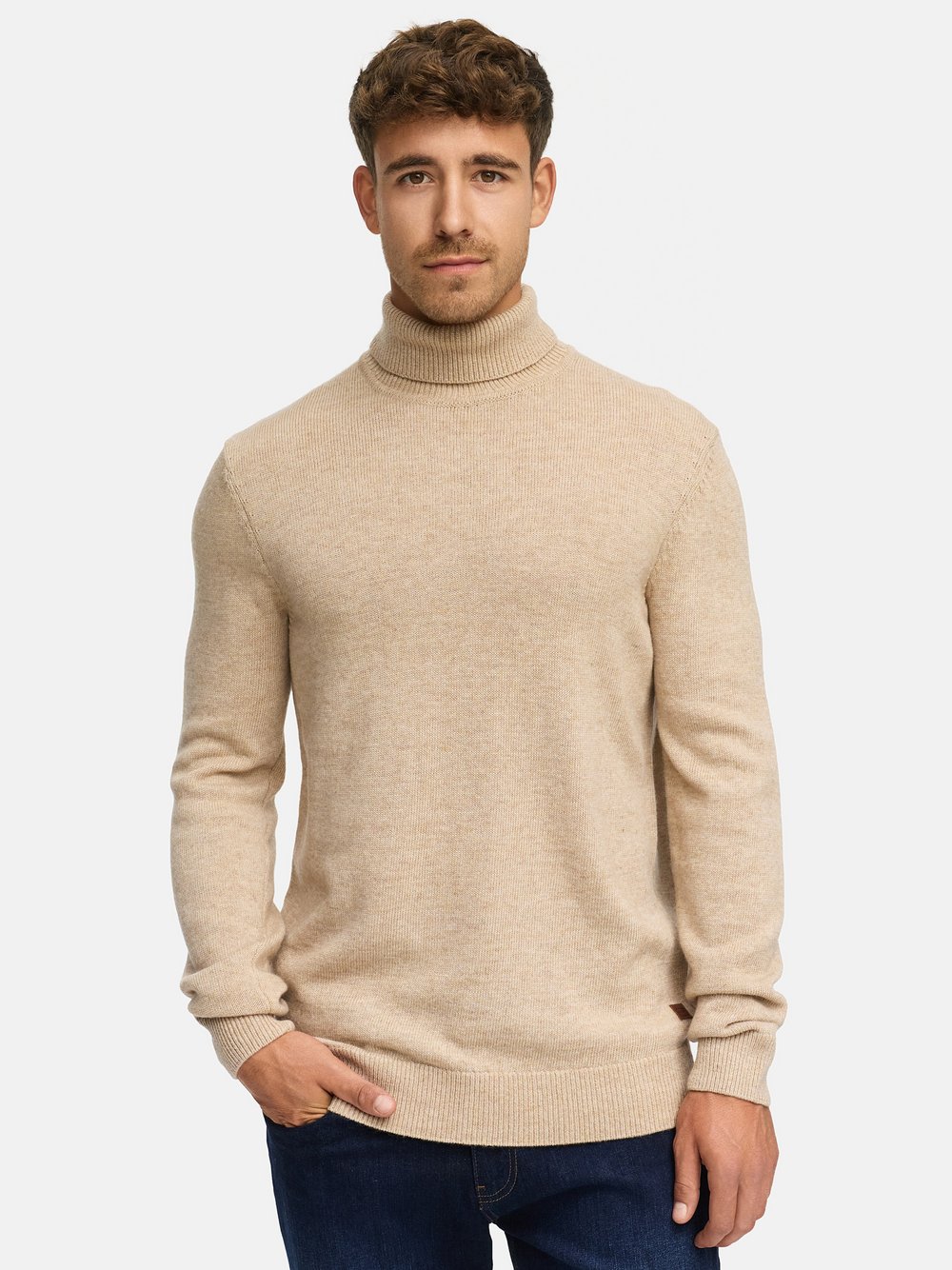 Indicode Strickpullover Herren Feinstrick beige, L