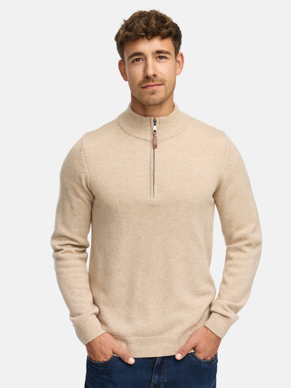 Thumbnail - Indicode Strickpullover Herren Feinstrick beige, M