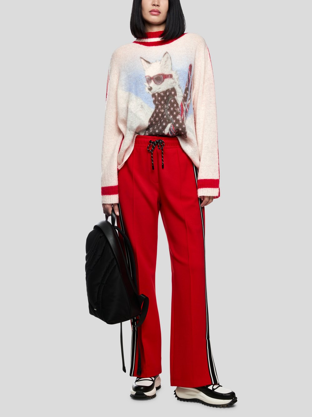 Thumbnail - Marc Cain Pullover Damen Wolle rot bedruckt, 44