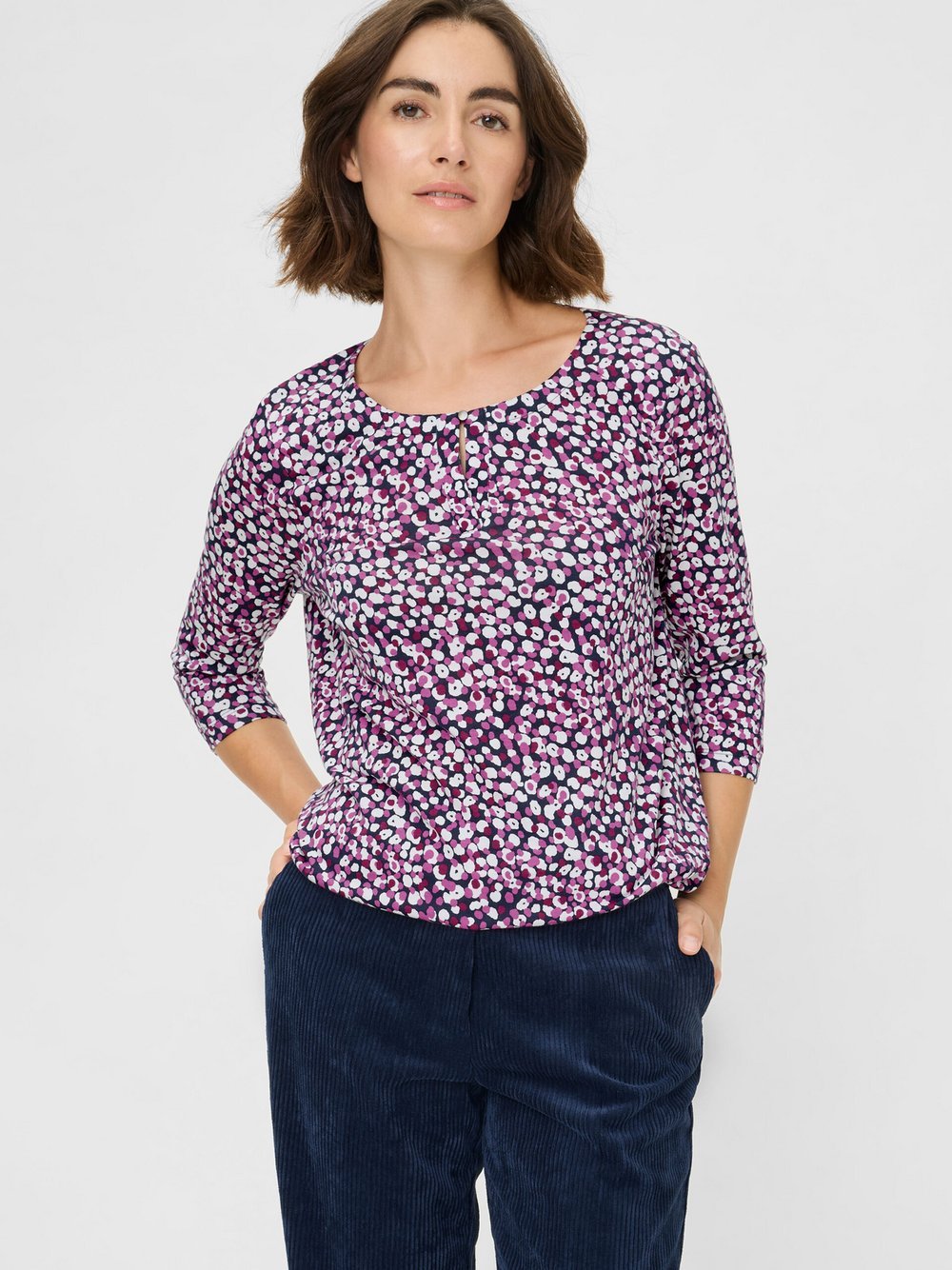 Thumbnail - Olsen Shirt Damen Baumwolle lila bedruckt, 44