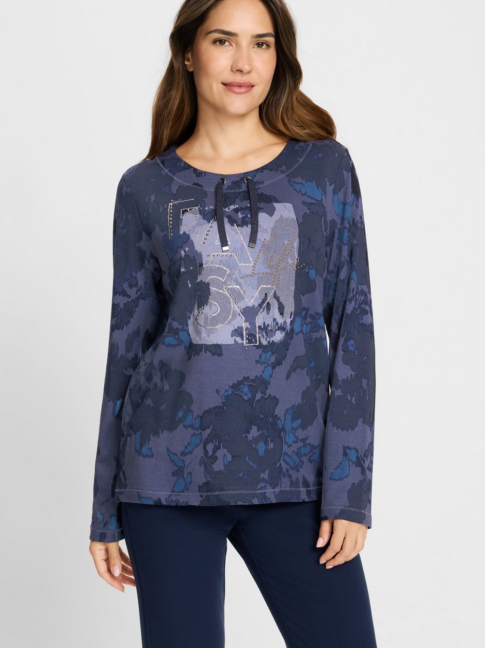 Olsen Sweater Damen Viskose blau bedruckt, 48