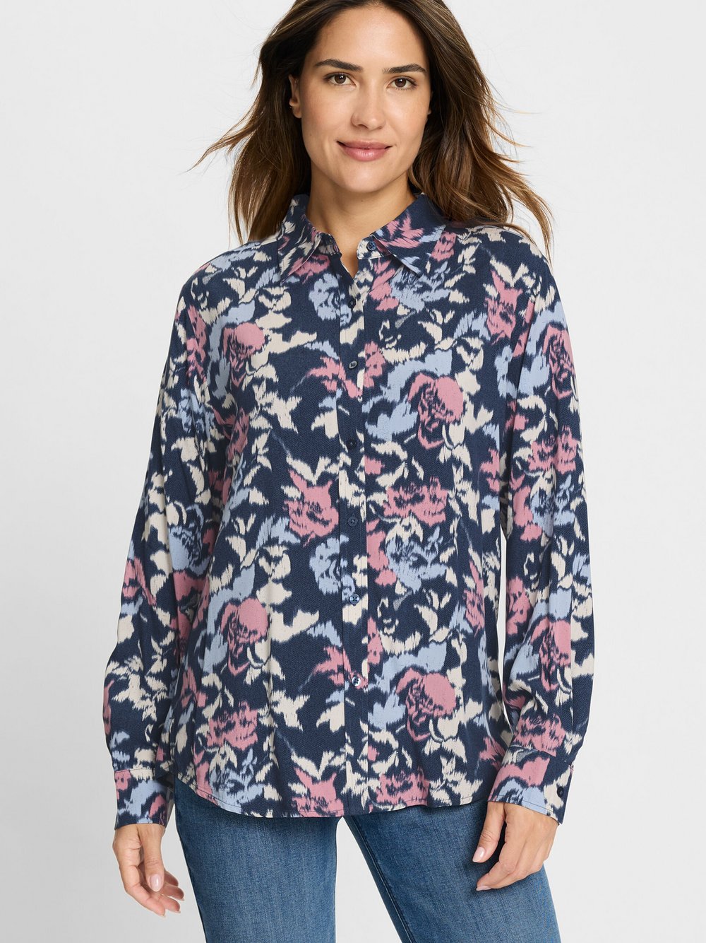 Olsen Bluse Damen Viskose blau bedruckt, 40