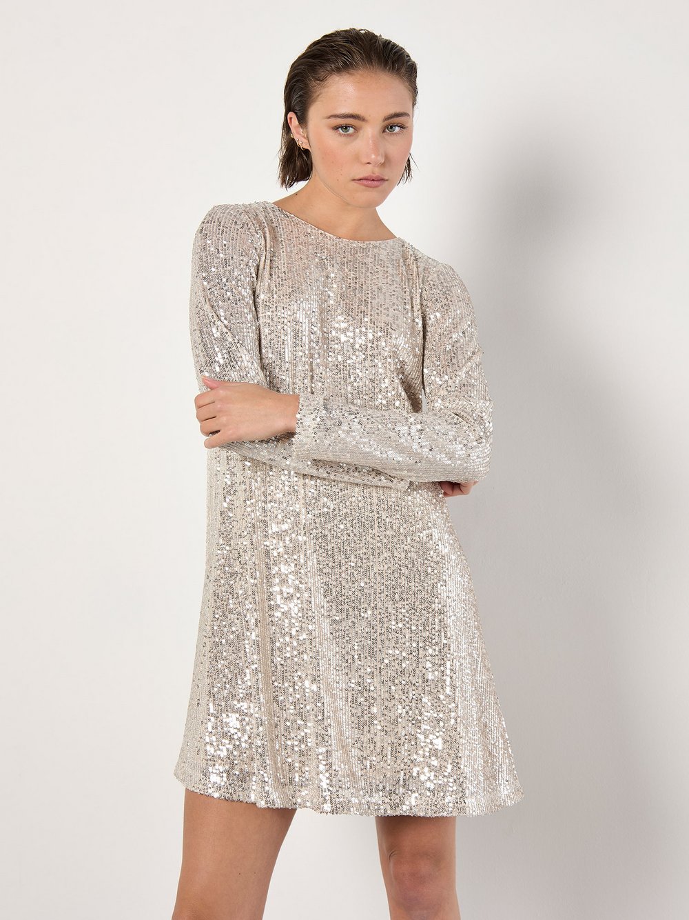 Apricot Minikleid Damen beige strukturiert, 34