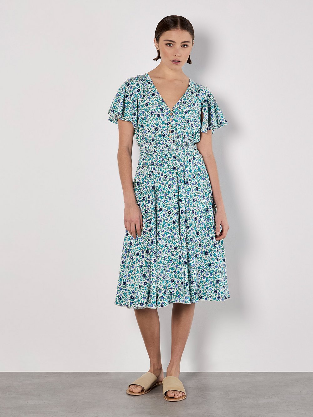 Apricot Minikleid Damen Viskose blau gemustert, 34