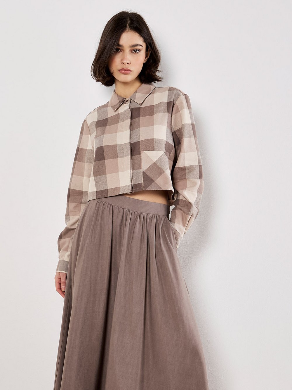 Thumbnail - Apricot Bluse Damen Baumwolle grau kariert, 38