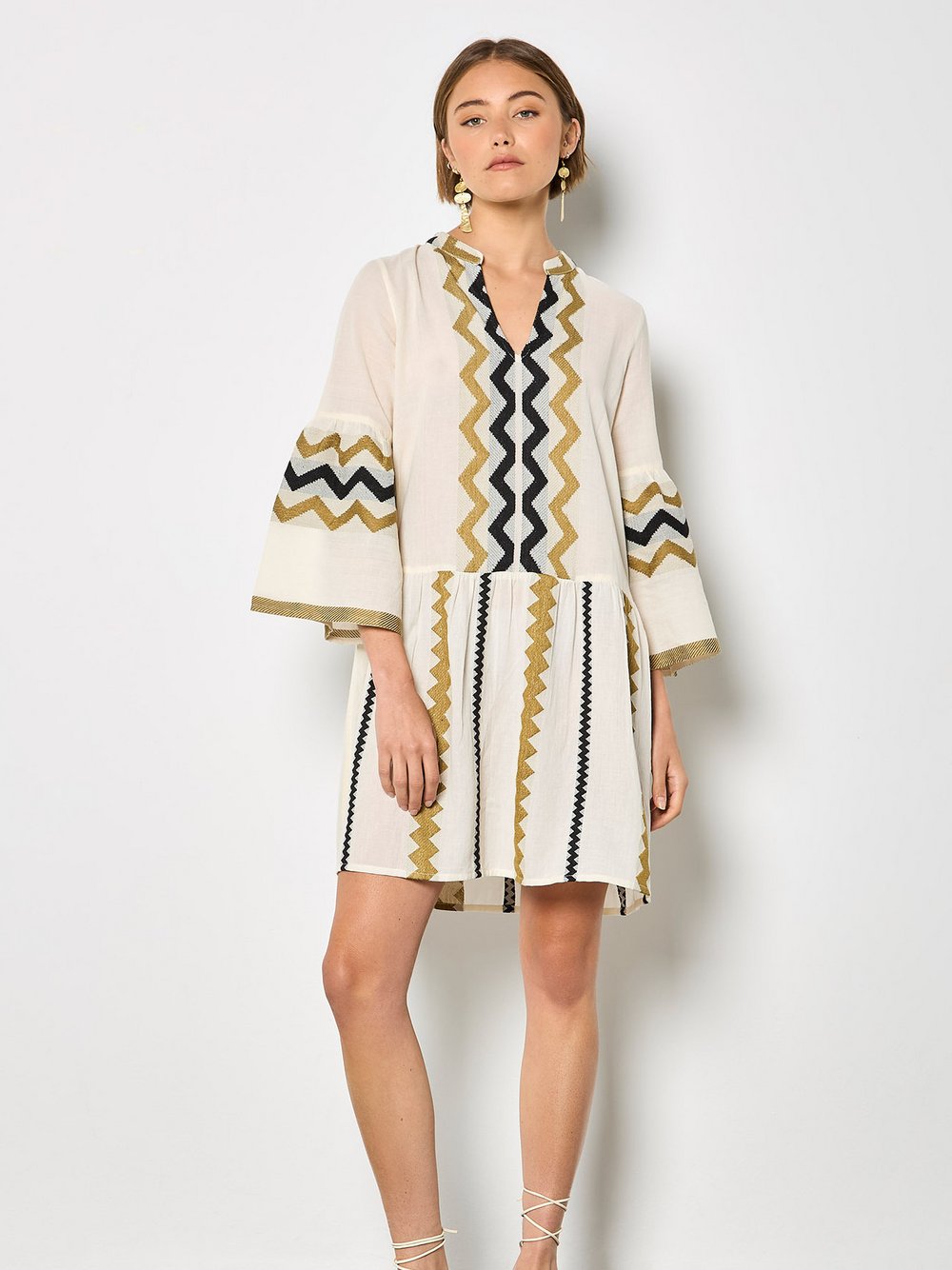 Thumbnail - Apricot Minikleid Damen Baumwolle beige gemustert, 38