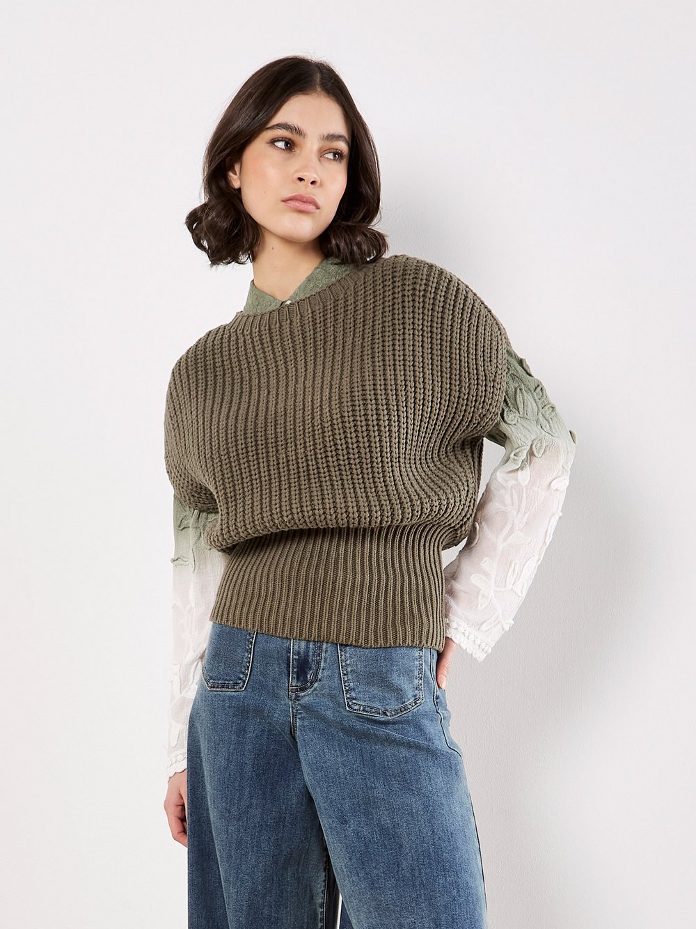 Apricot Pullover Damen Baumwolle grün, 34