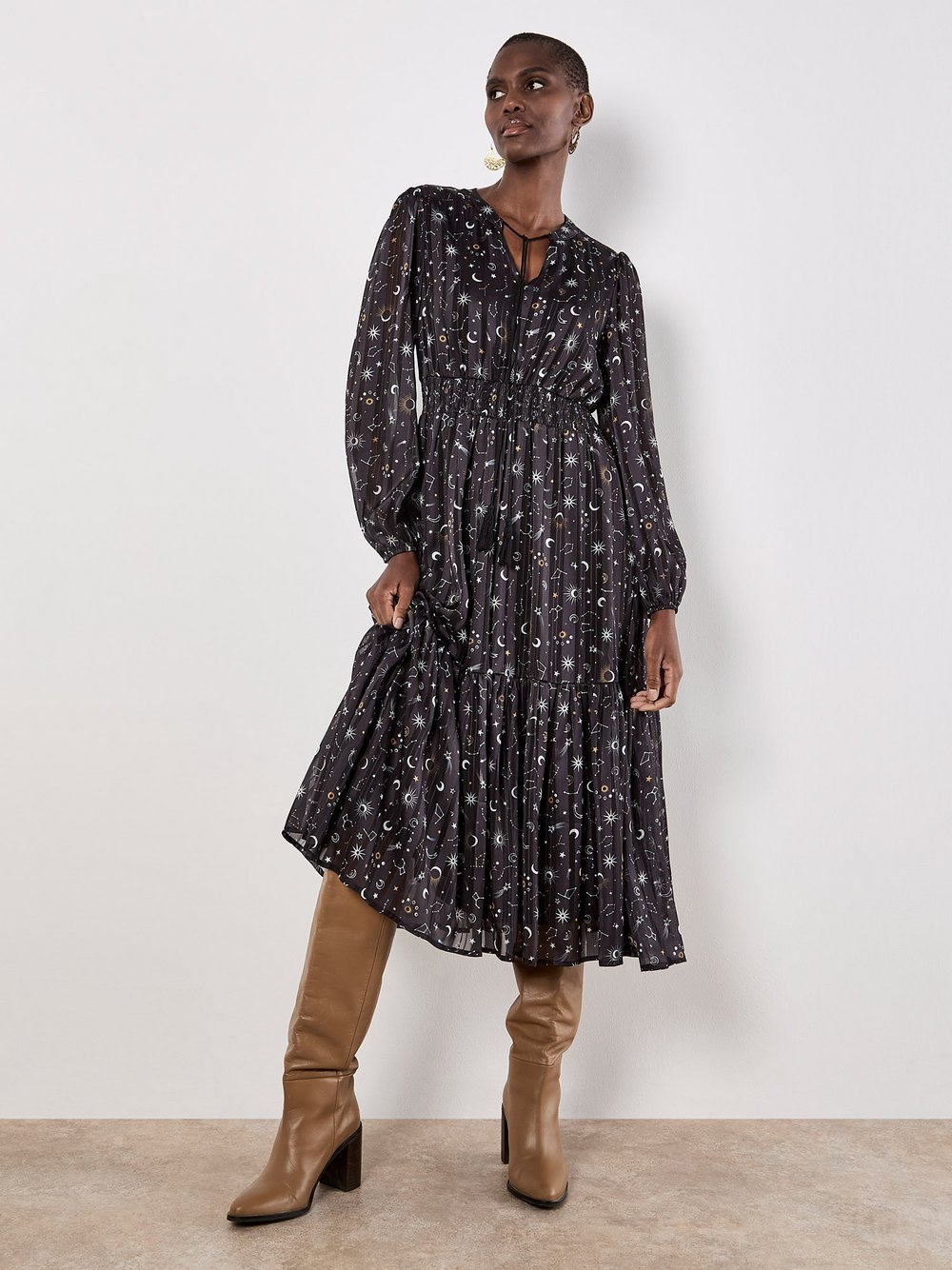 Apricot Midikleid Damen schwarz gemustert, 42