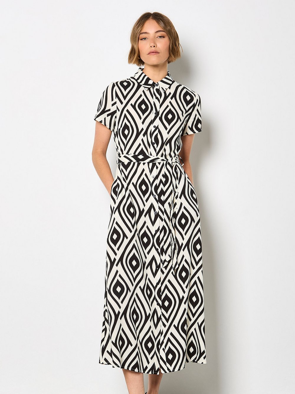 Apricot Midikleid Damen Viskose schwarz gemustert, 40