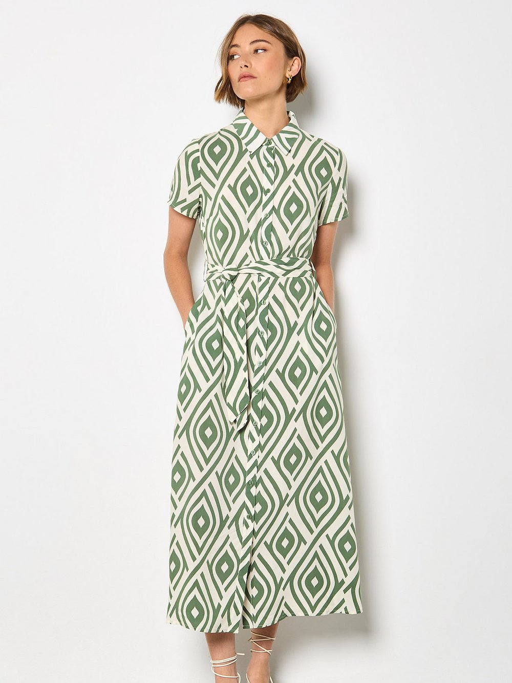 Thumbnail - Apricot Midikleid Damen Viskose grün gemustert, 42