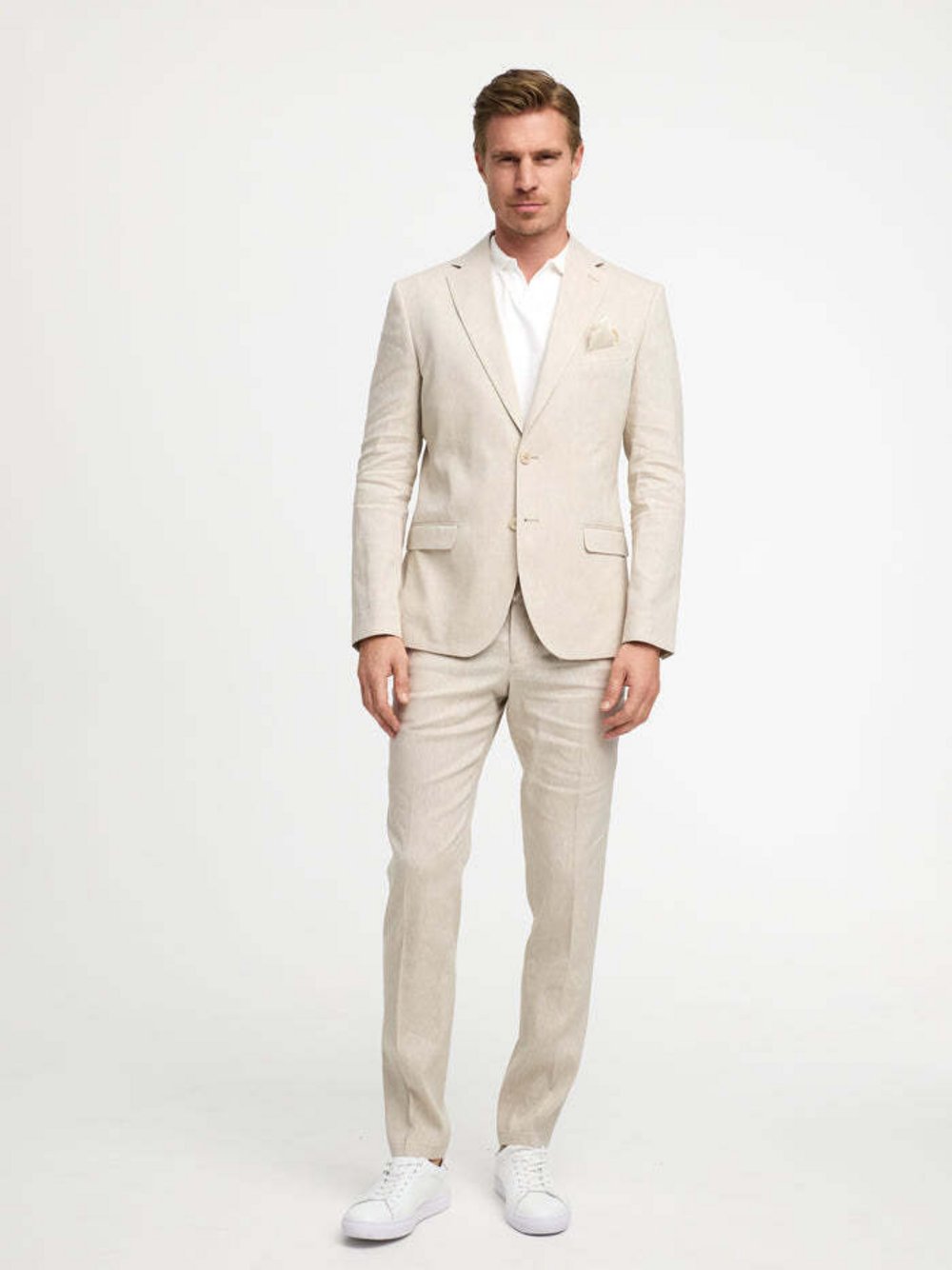 Zuitable Baukasten-Sakko -DiNick Herren Slim Fit Leinen beige gemustert, 54