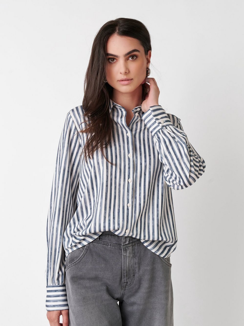 DESOTO Bluse Damen Baumwolle blau gestreift, 40