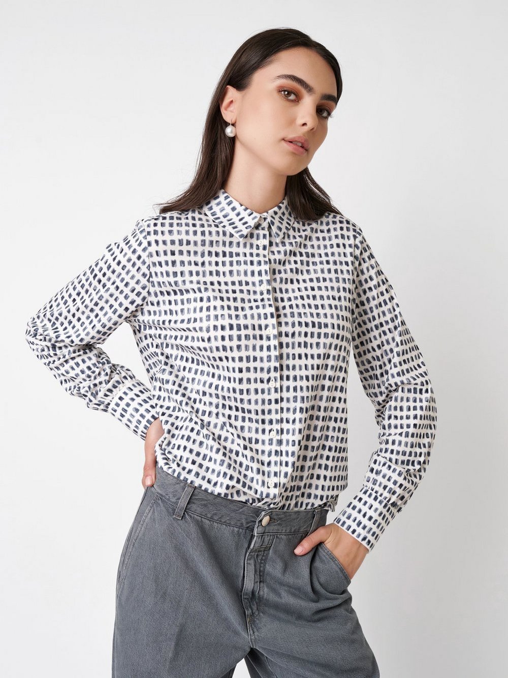 DESOTO Bluse Damen Baumwolle blau gepunktet, 42