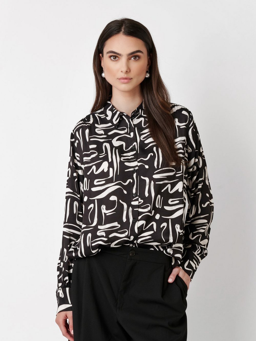 DESOTO Bluse Damen Viskose schwarz bedruckt, 44