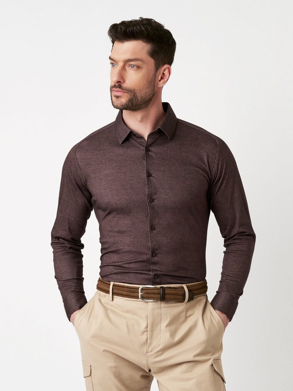 Thumbnail - DESOTO Hemd Casual Kent 1/1 Herren Regular Fit Baumwolle braun meliert, L