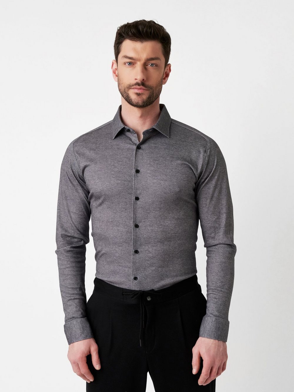 Thumbnail - DESOTO Hemd Casual Kent 1/1 Herren Regular Fit Baumwolle grau meliert, L