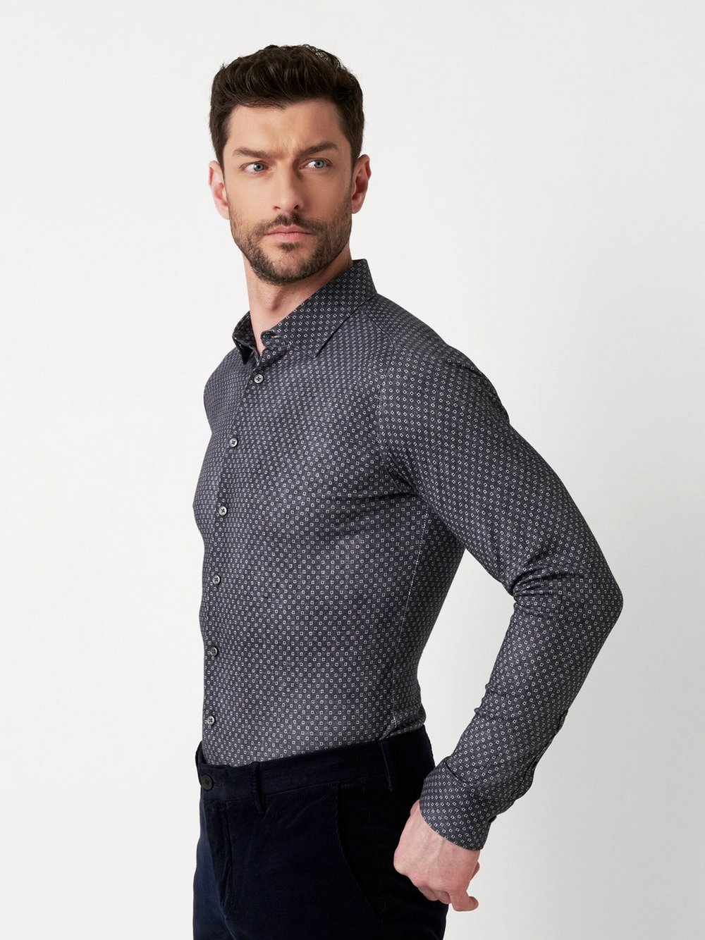 Thumbnail - DESOTO Hemd Casual Kent 1/1 Herren Regular Fit Baumwolle blau meliert, M