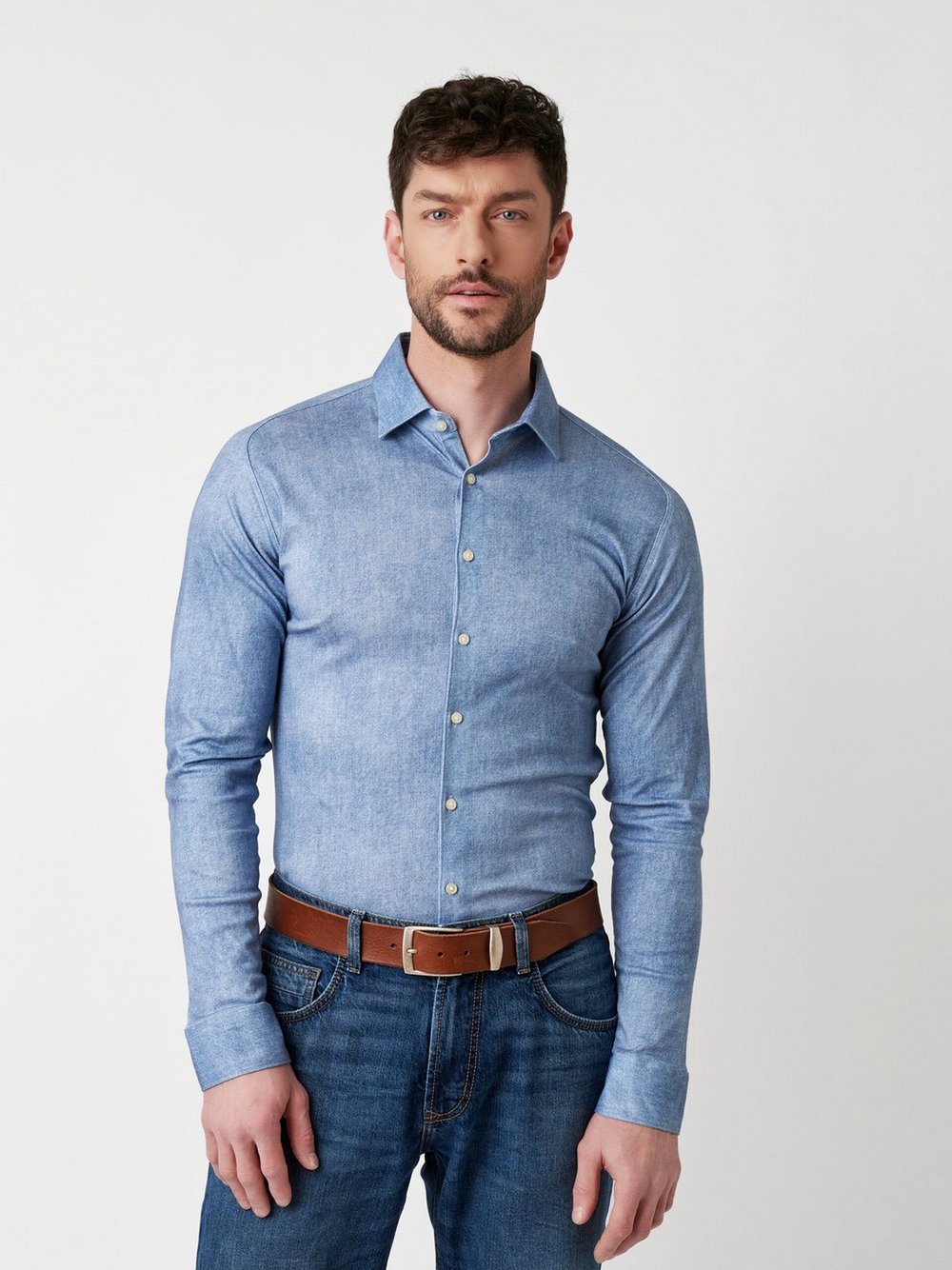 Thumbnail - DESOTO Hemd Casual Kent 1/1 Herren Regular Fit Baumwolle blau meliert, XL
