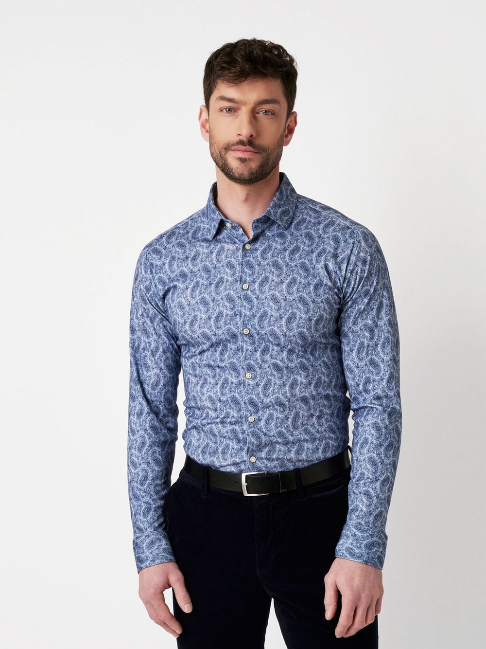 DESOTO Hemd Casual Kent 1/1 Herren Regular Fit Baumwolle blau gemustert, M