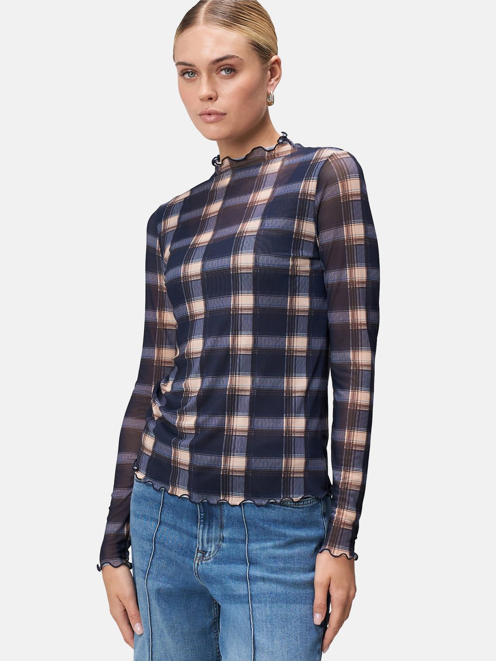 zero Langarmshirt Damen blau kariert, 42