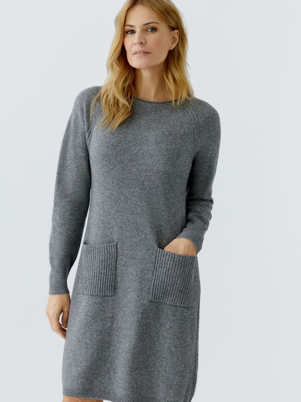 Thumbnail - Oui Strickkleid Damen Wolle grau, 36