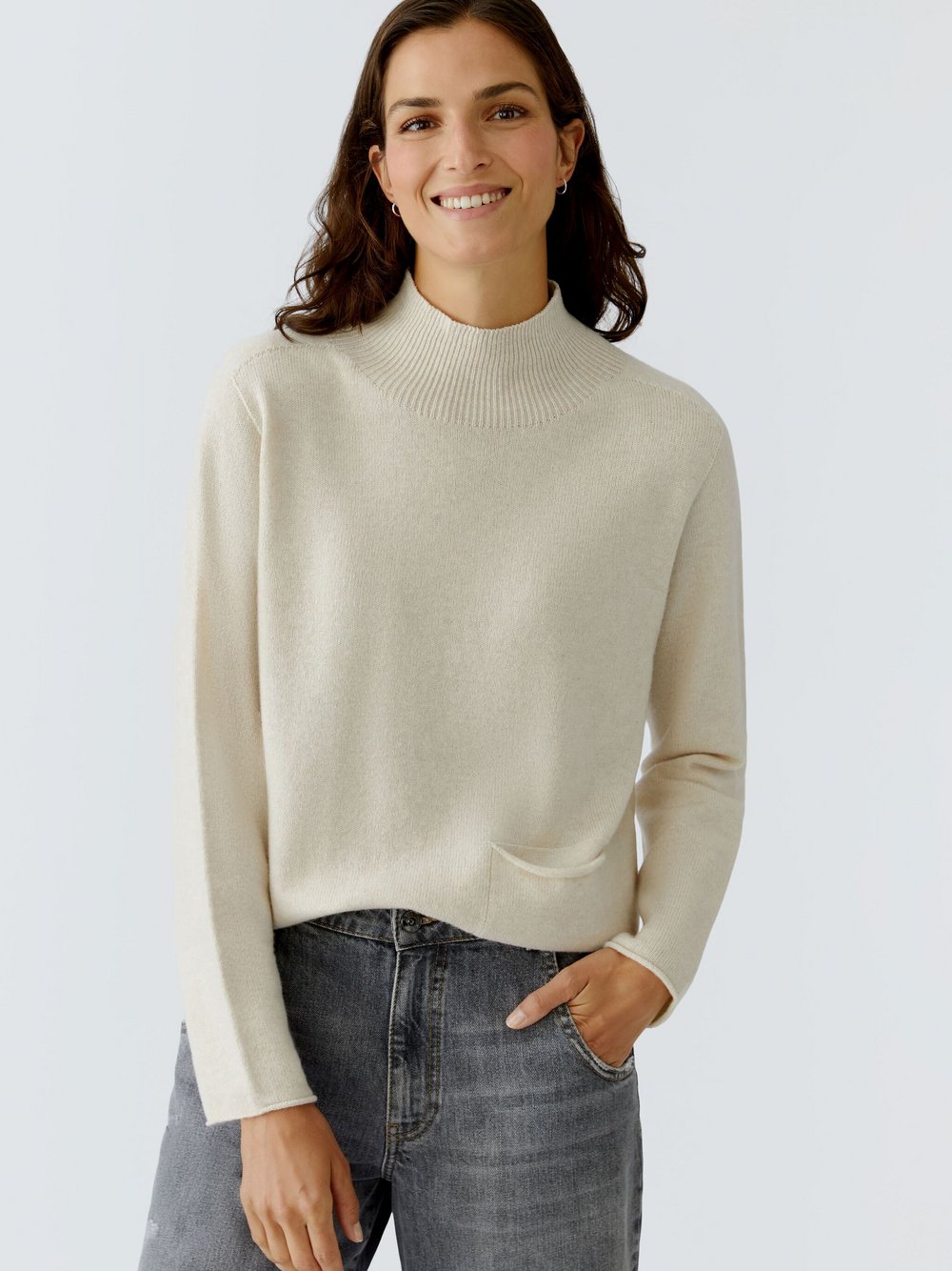 Thumbnail - Oui Pullover Damen Wolle weiß, 36