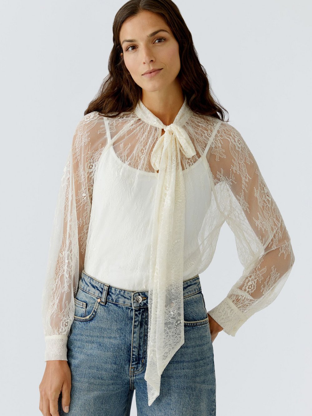 Oui Bluse Damen Polyamid beige, 42