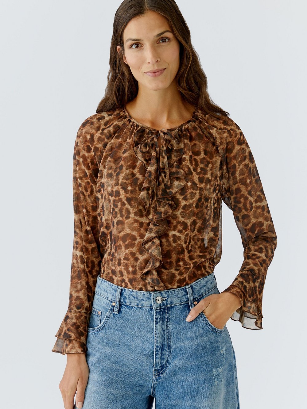 Thumbnail - Oui Bluse Damen braun gemustert, 44