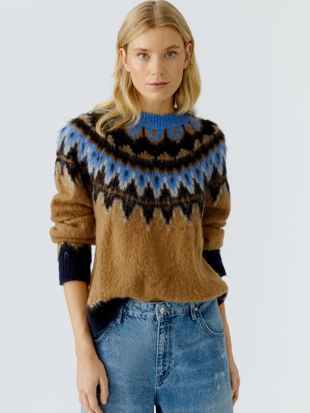 Oui Pullover Damen beige gemustert, 44