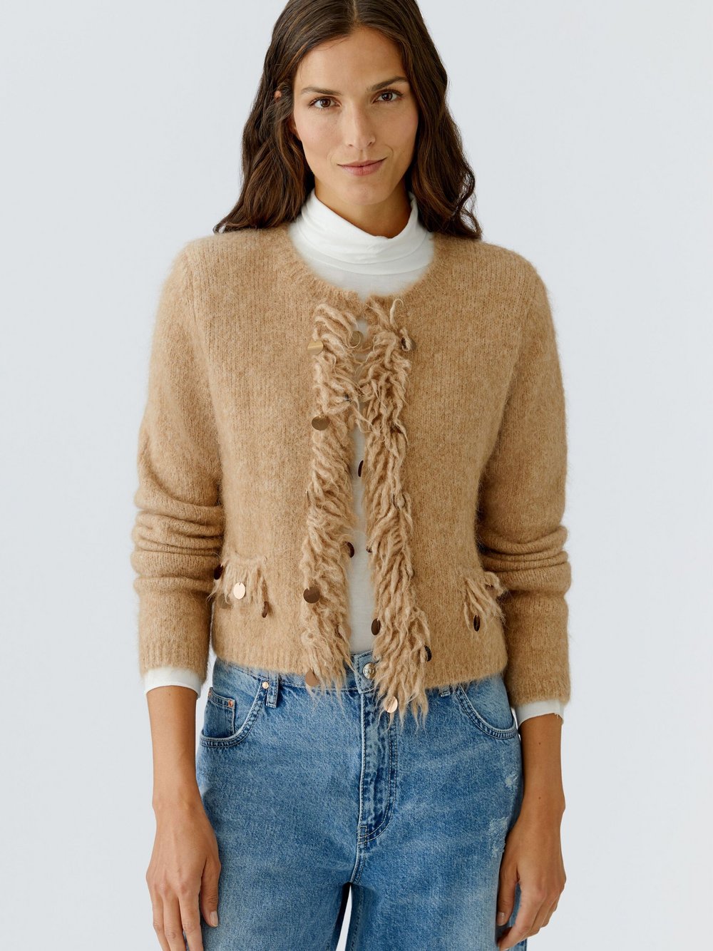 Oui Strickjacke Damen Wolle beige, 38