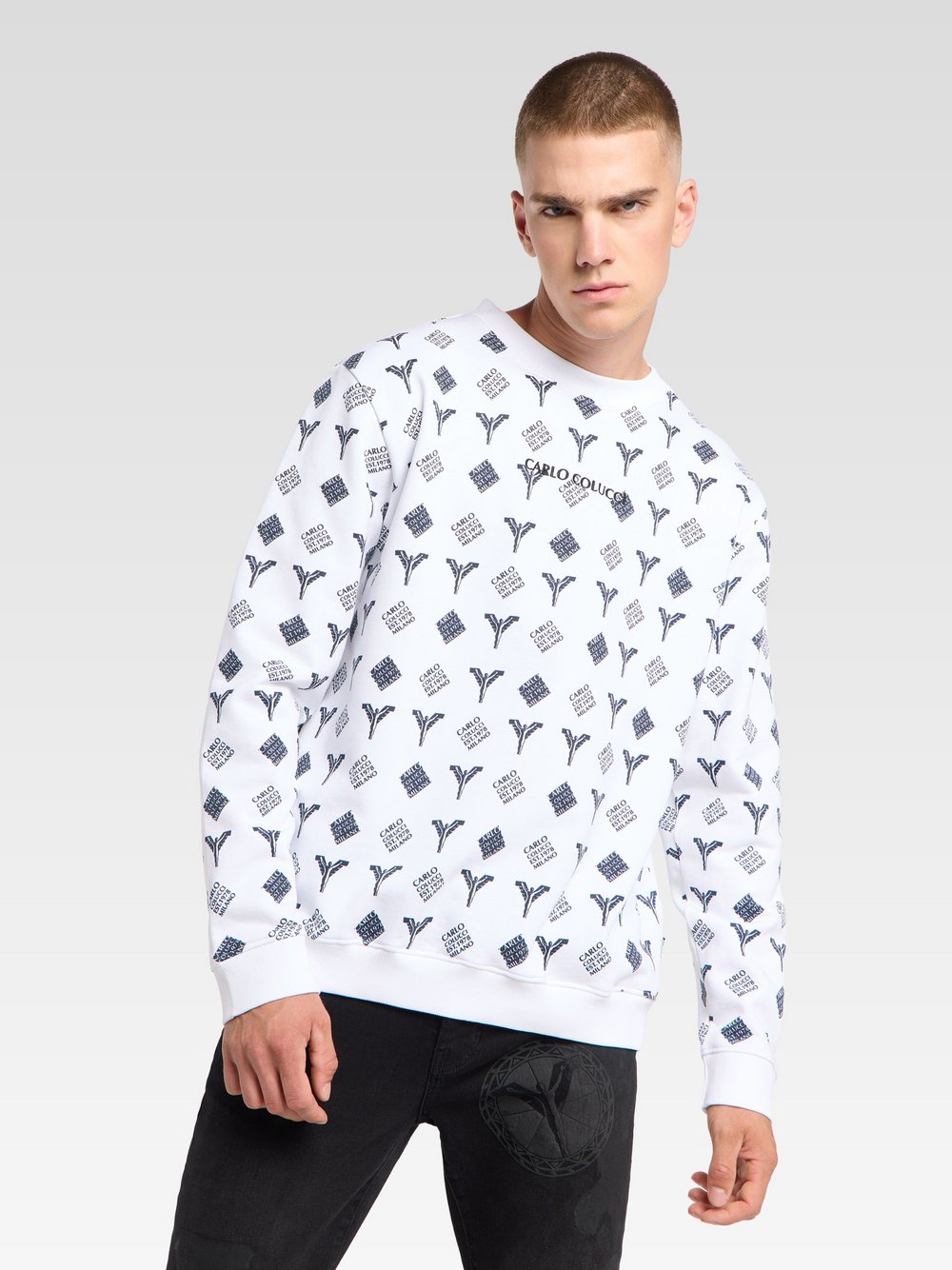 Carlo Colucci Sweatshirt Herren Baumwolle weiß bedruckt, XXL