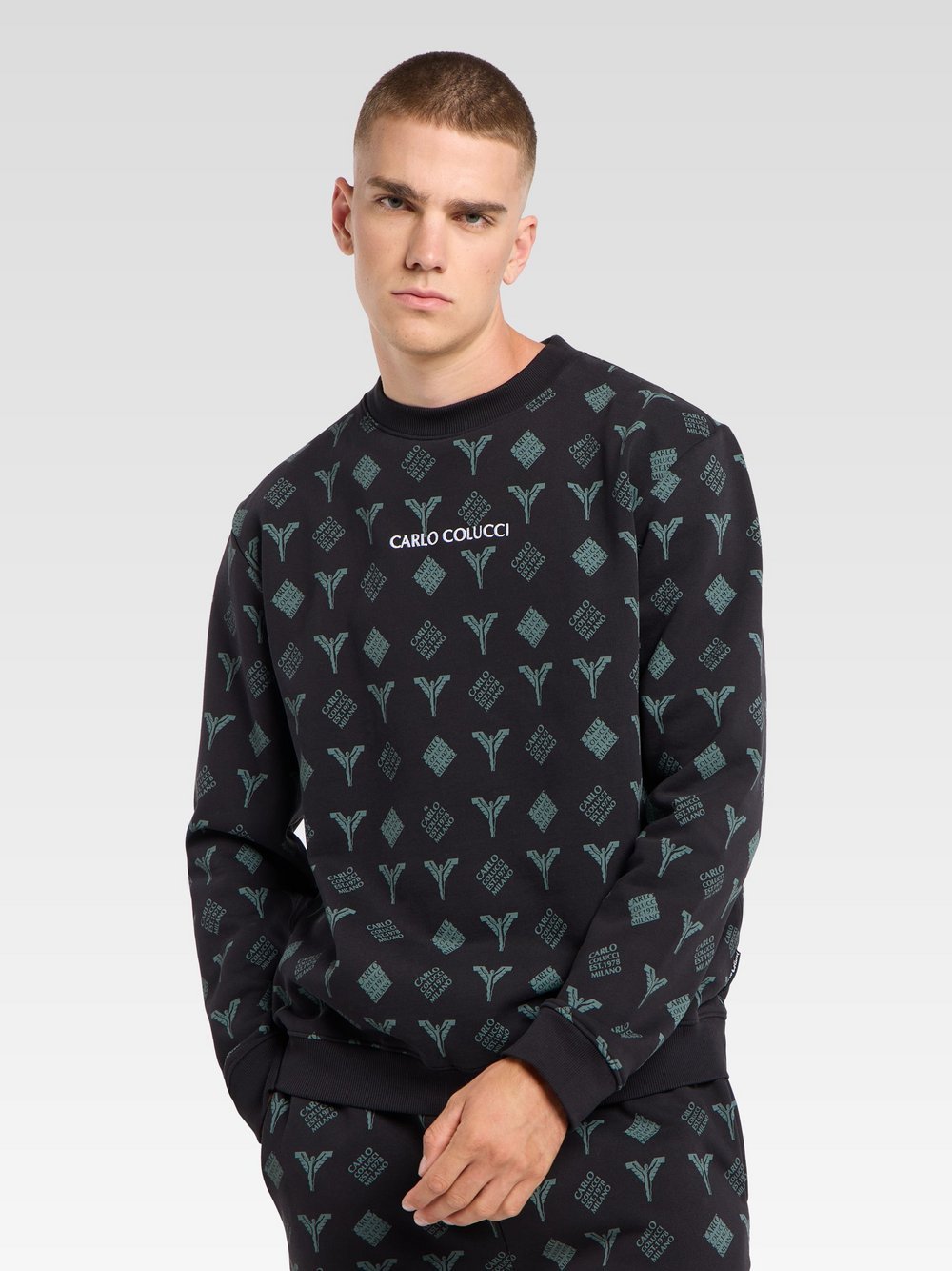 Thumbnail - Carlo Colucci Sweatshirt  Herren Baumwolle schwarz bedruckt, L