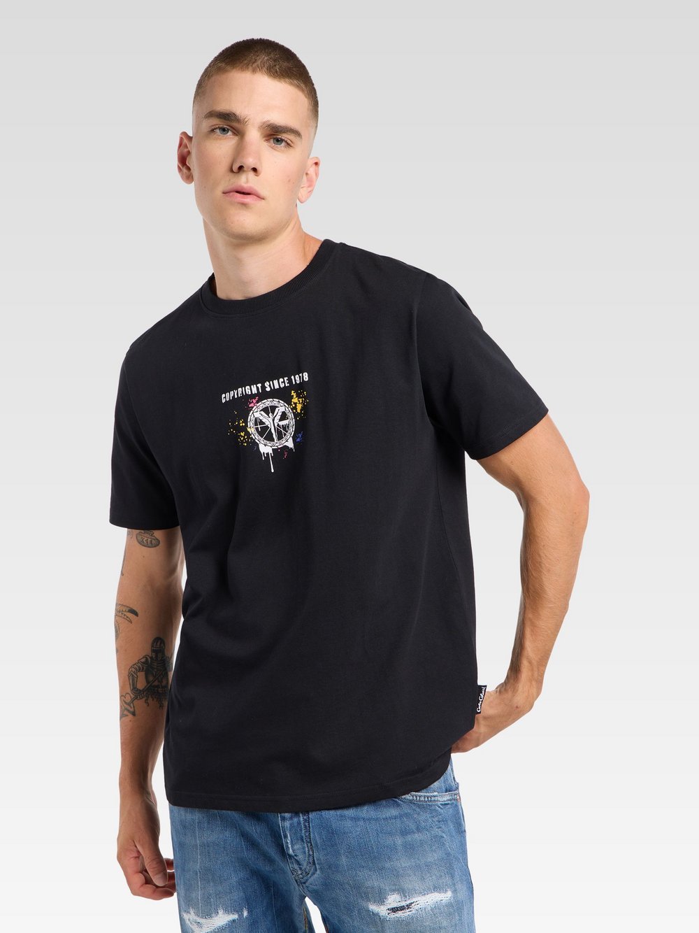 Thumbnail - Carlo Colucci T-Shirt Herren Baumwolle schwarz gemustert, XXL