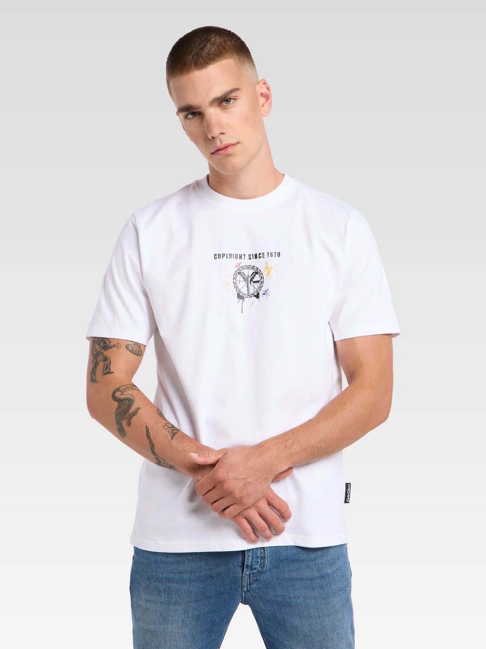 Thumbnail - Carlo Colucci T-Shirt Herren Baumwolle weiß gemustert, L