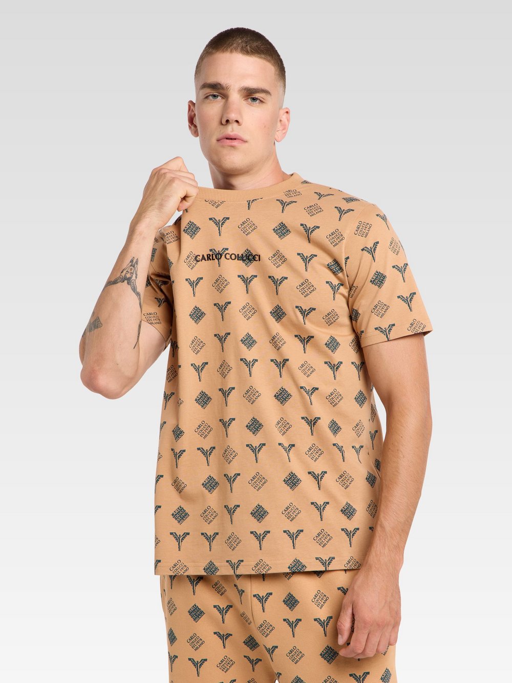 Thumbnail - Carlo Colucci T-Shirt  Herren Baumwolle braun bedruckt, XXL