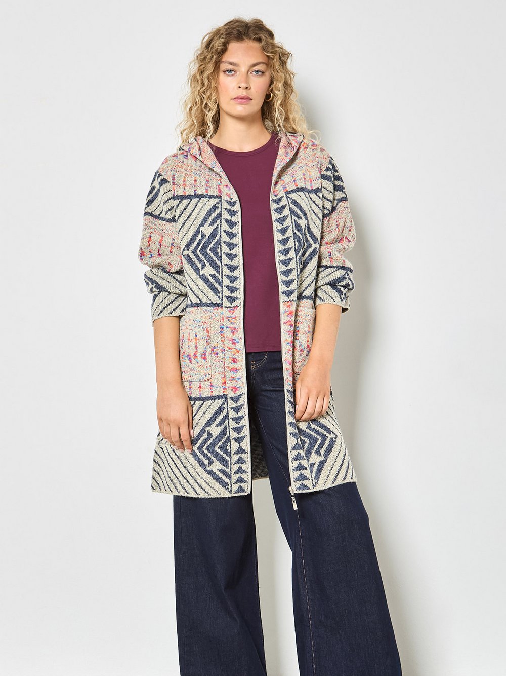 Apricot Dame Strickjacke Damen mehrfarbig gemustert, 40