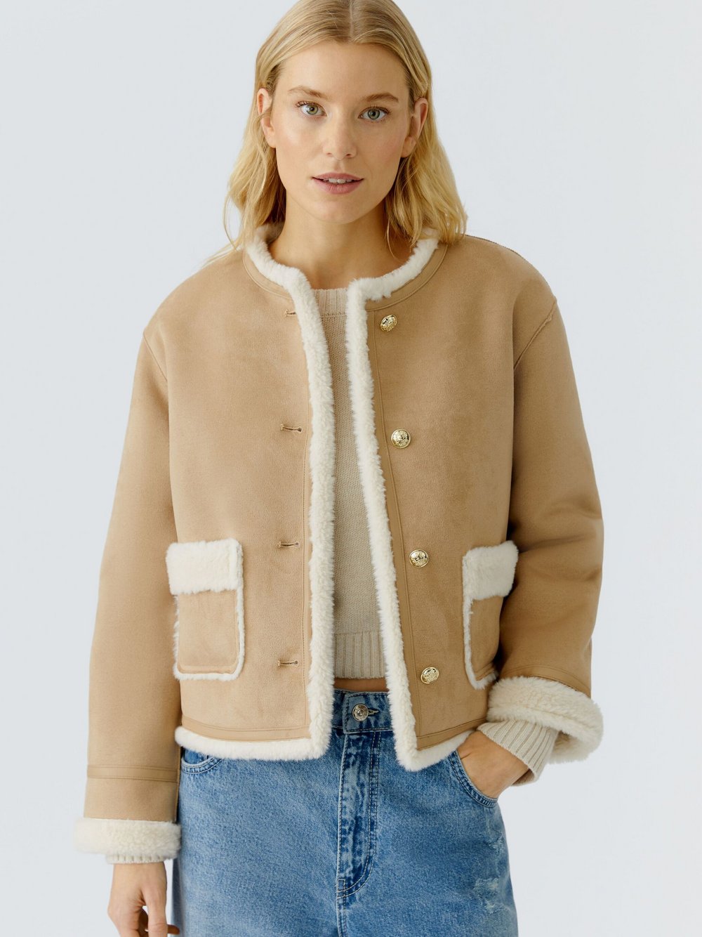 Oui Lederimitatjacke Damen braun, 38