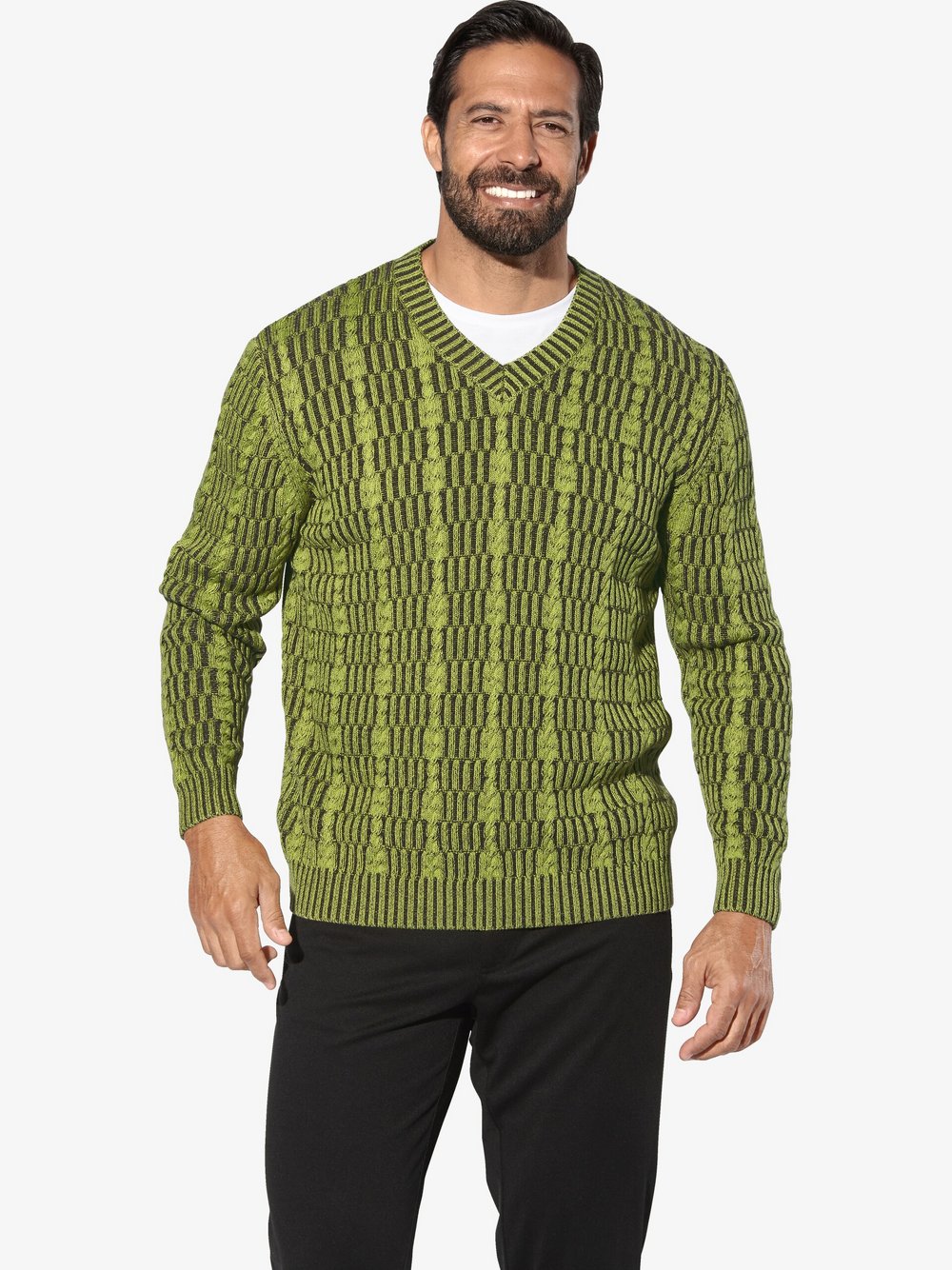Thumbnail - Jan Vanderstorm Pullover Herren Baumwolle grün gemustert, XL