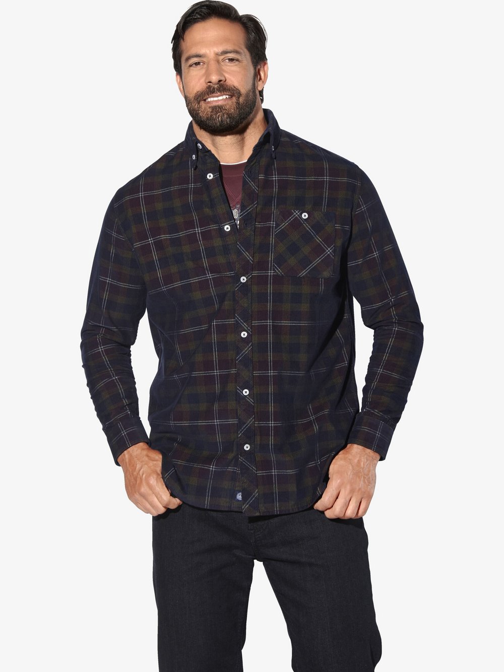 Thumbnail - Jan Vanderstorm Cordhemd Herren Comfort Fit Baumwolle blau kariert, XXXL