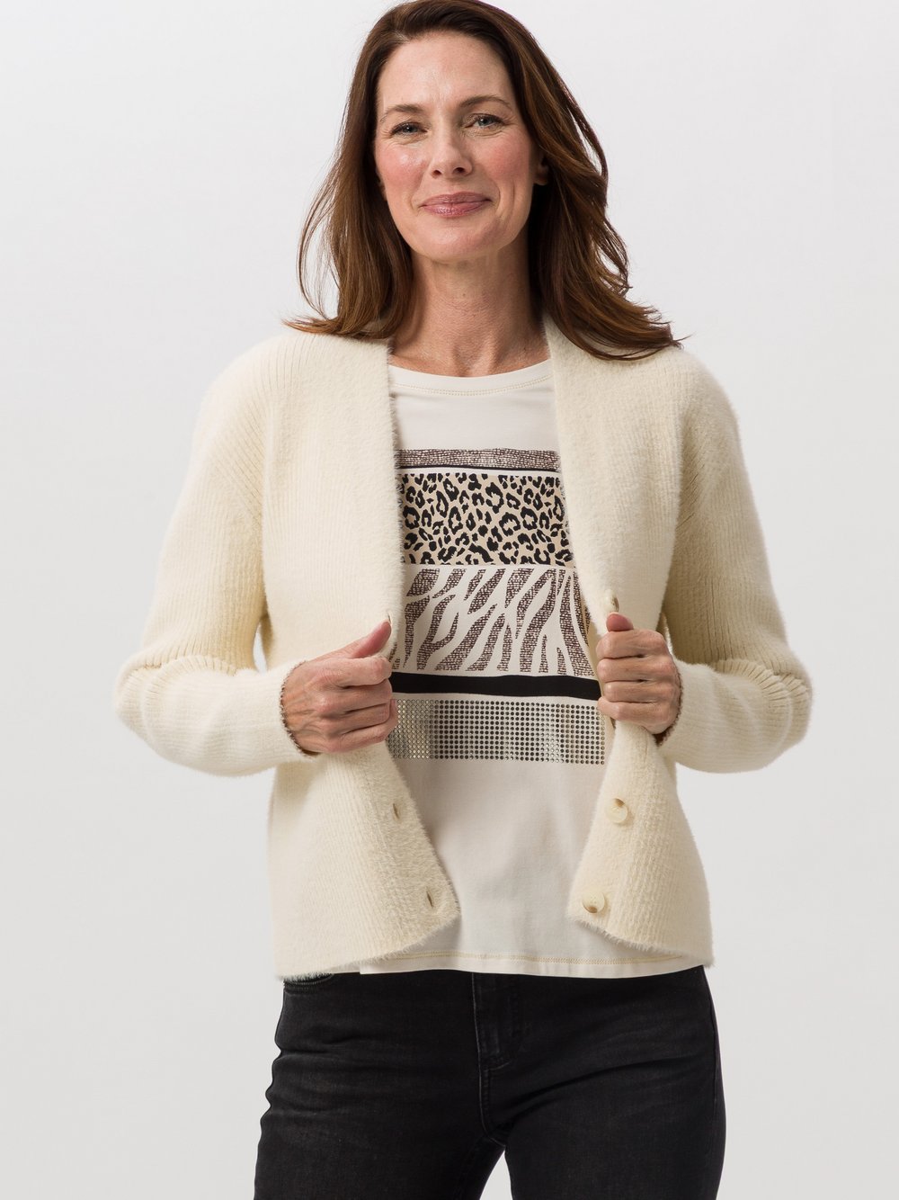 Frank Walder Feinstrickjacke Damen Polyamid beige, 50