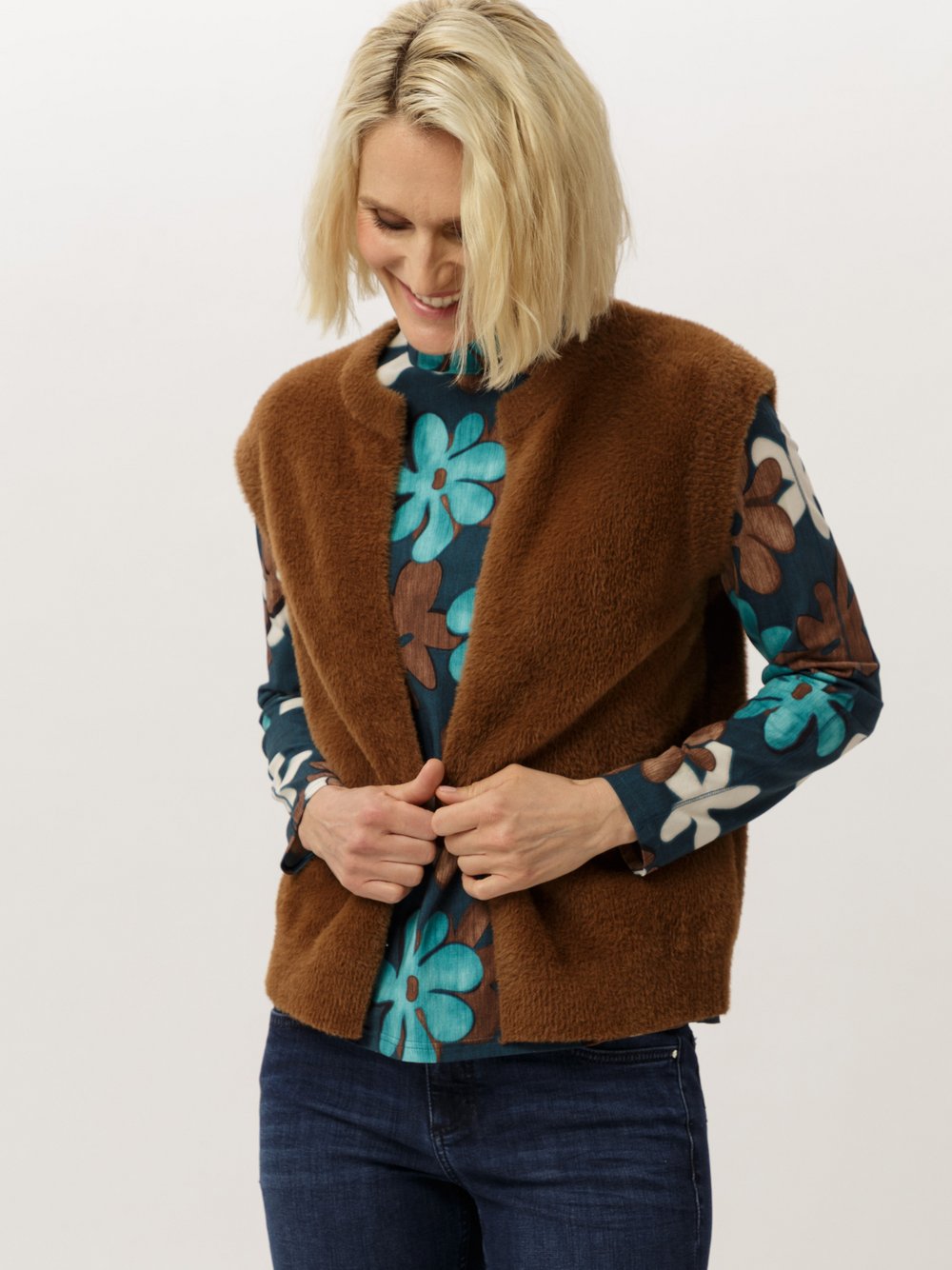 Frank Walder Weste Damen Baumwolle braun, 40