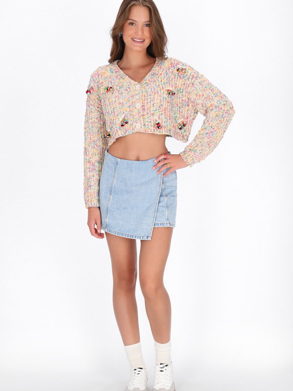 MyMo Strickjacke Damen weiß meliert, XL/XXL