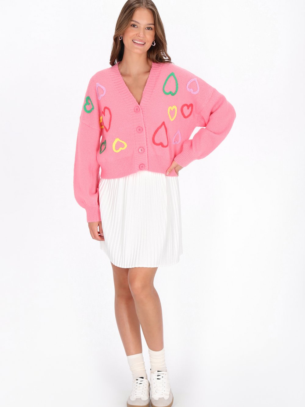 MyMo Strickjacke Damen pink gemustert, M/L