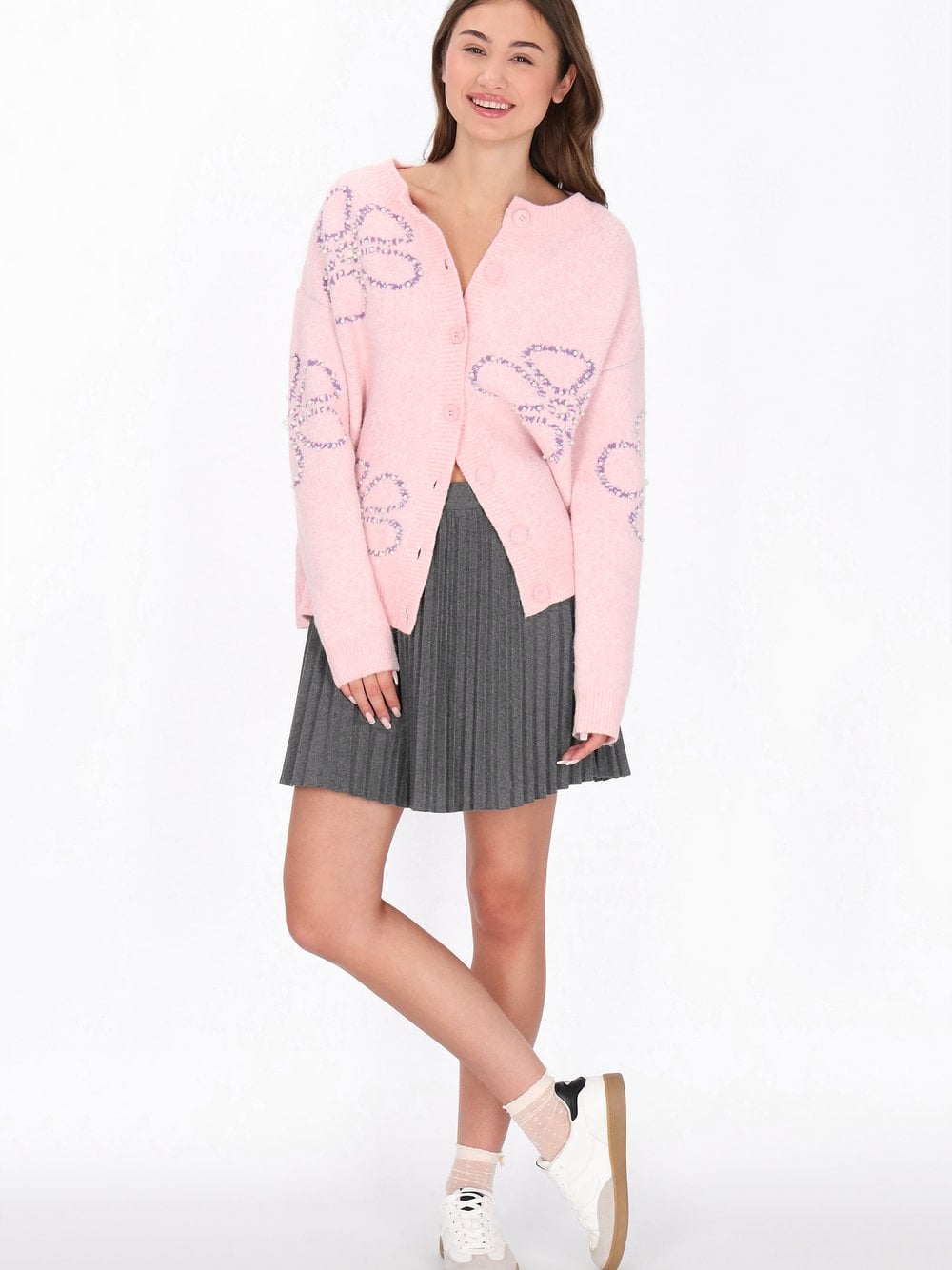 MyMo Strickjacke Damen pink bedruckt, XL/XXL