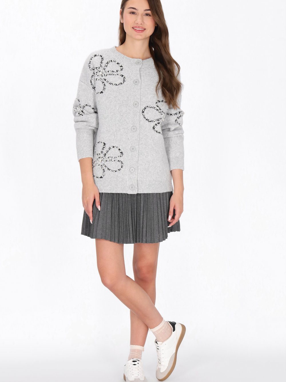 MyMo Strickjacke Damen grau bedruckt, XL/XXL