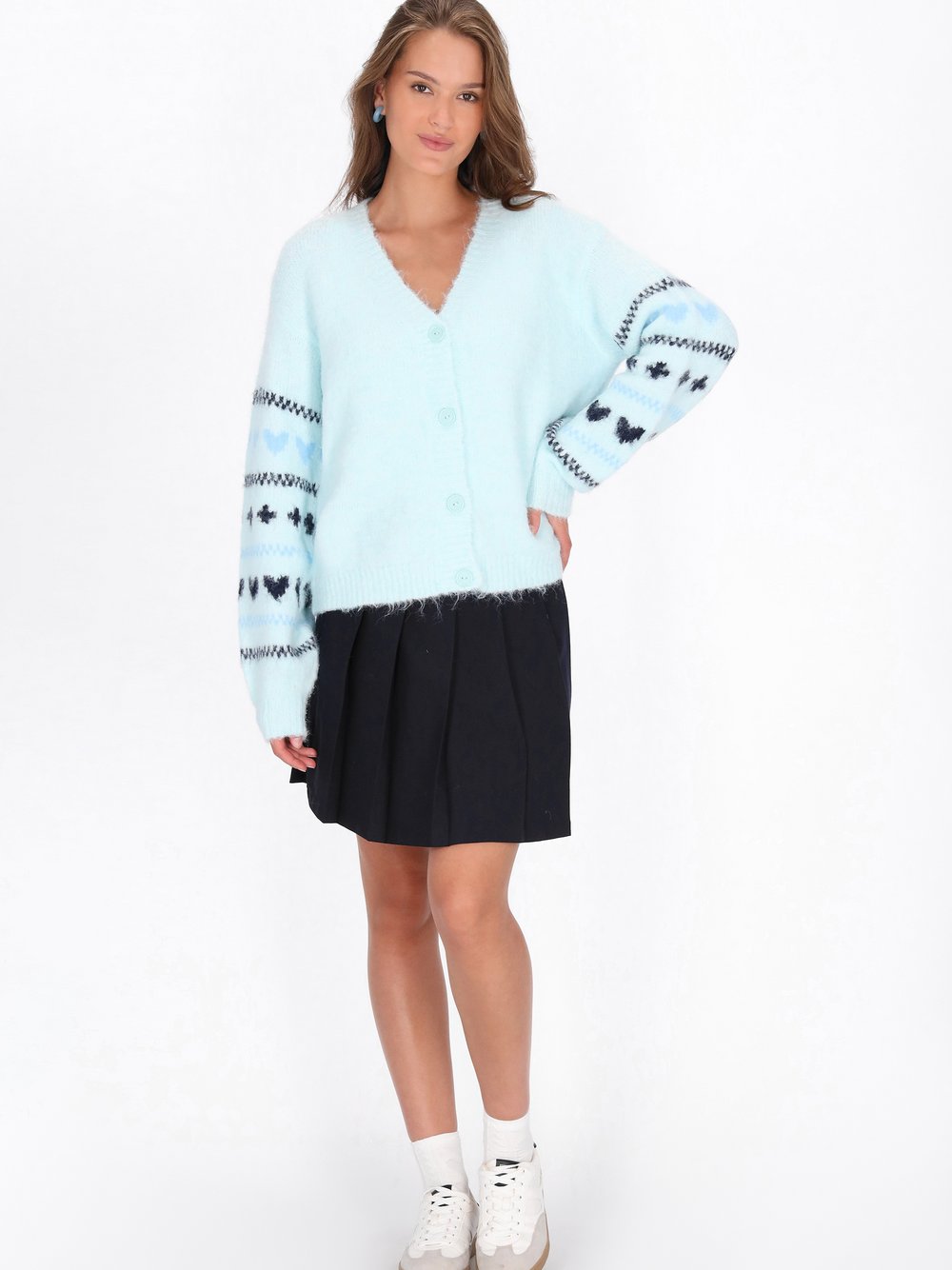 MyMo Strickjacke Damen blau gemustert, XL/XXL