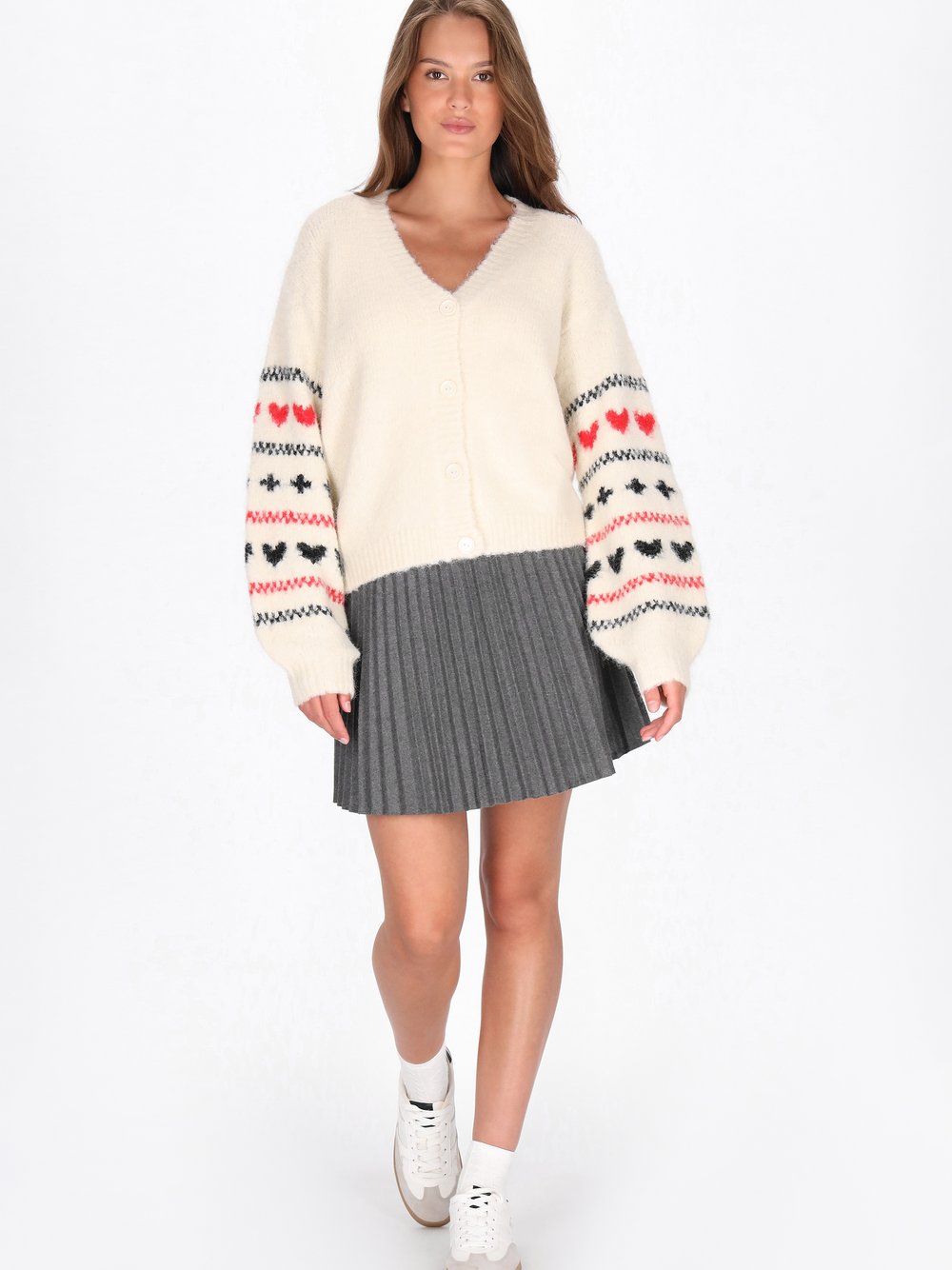 MyMo Strickjacke Damen weiß gemustert, M/L