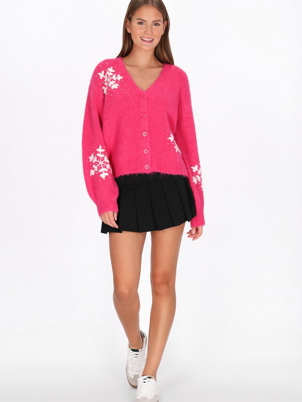 MyMo Strickjacke Damen pink gemustert, XS/S